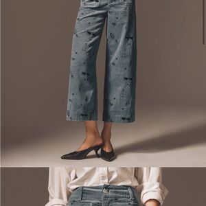 The Colette Crop Wide-Leg Embroidered Corduroy Pants